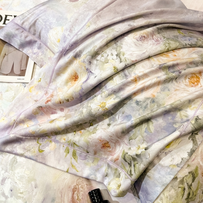 91家纺网 家纺一手货源 找家纺 舒慕家纺 2025新款天丝棉磨毛四件套艾阳绒四件套（配送高端包装） 花溪畔-紫