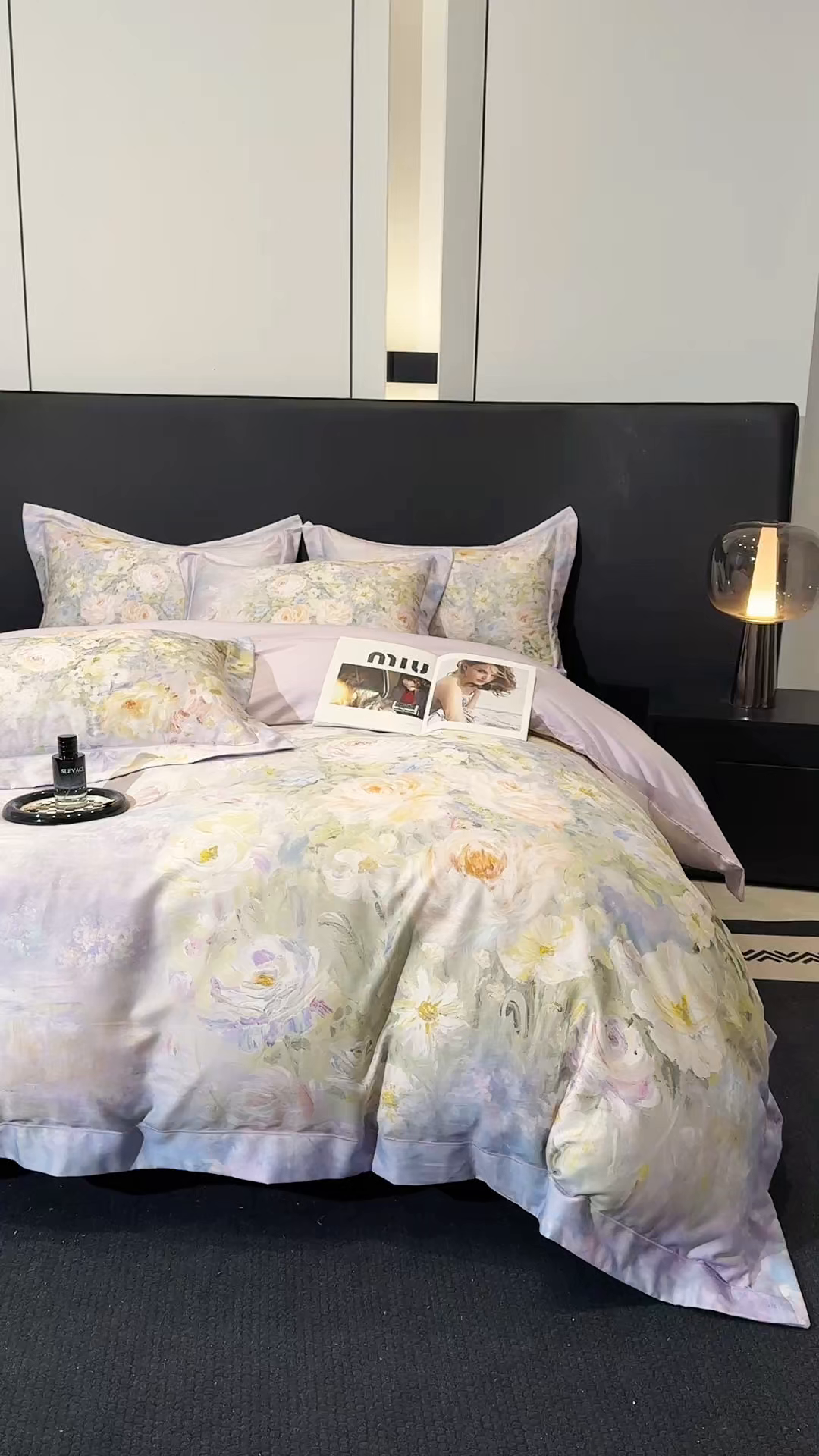 91家纺网 家纺一手货源 找家纺 舒慕家纺 2025新款天丝棉磨毛四件套艾阳绒四件套（配送高端包装） 花溪畔-紫