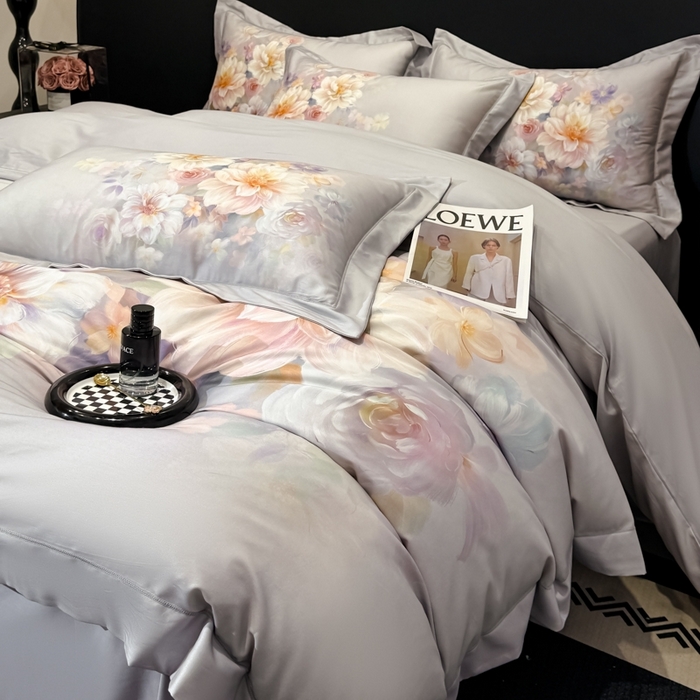 91家纺网 家纺一手货源 找家纺 舒慕家纺 2025新款天丝棉磨毛四件套艾阳绒四件套（配送高端包装） 花颜悦色-灰