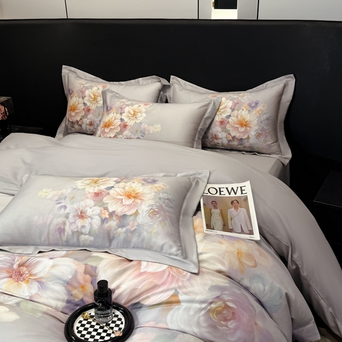 91家纺网 家纺一手货源 找家纺 舒慕家纺 2025新款天丝棉磨毛四件套艾阳绒四件套（配送高端包装） 花颜悦色-灰