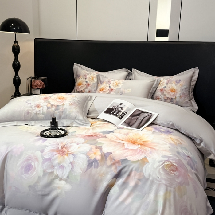 91家纺网 家纺一手货源 找家纺 舒慕家纺 2025新款天丝棉磨毛四件套艾阳绒四件套（配送高端包装） 花颜悦色-灰