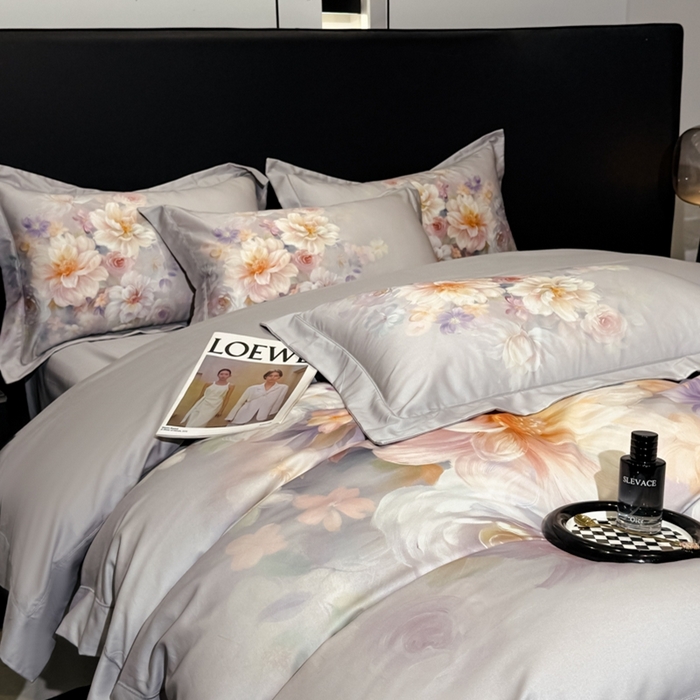 91家纺网 家纺一手货源 找家纺 舒慕家纺 2025新款天丝棉磨毛四件套艾阳绒四件套（配送高端包装） 花颜悦色-灰