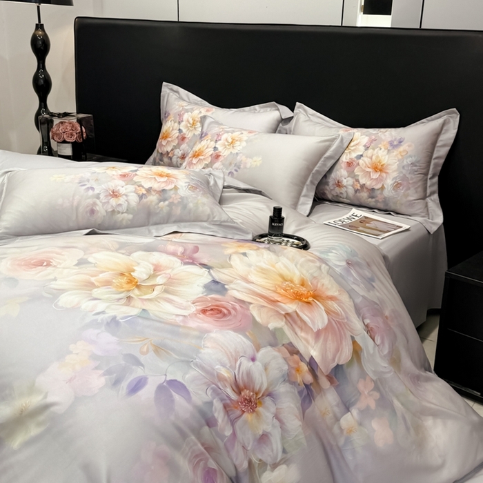 91家纺网 家纺一手货源 找家纺 舒慕家纺 2025新款天丝棉磨毛四件套艾阳绒四件套（配送高端包装） 花颜悦色-灰