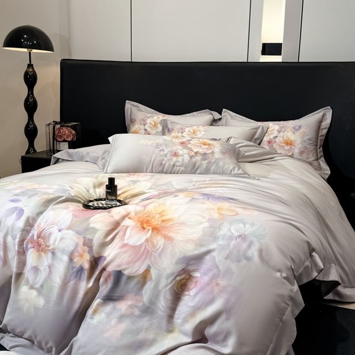 91家纺网 家纺一手货源 找家纺 舒慕家纺 2025新款天丝棉磨毛四件套艾阳绒四件套（配送高端包装） 花颜悦色-灰