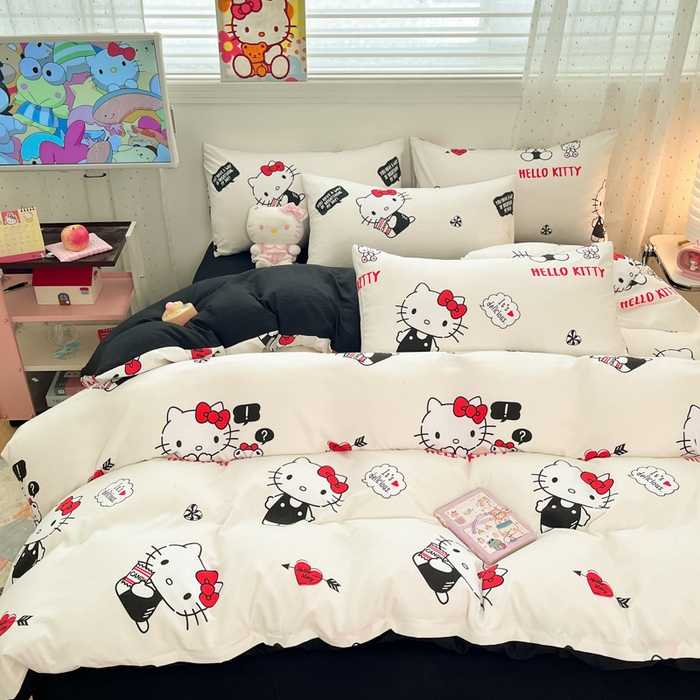 91家纺网 家纺一手货源 找家纺 港岛妹妹 2025新款云朵水洗工艺三丽鸥四件套 三丽鸥-KT与小熊