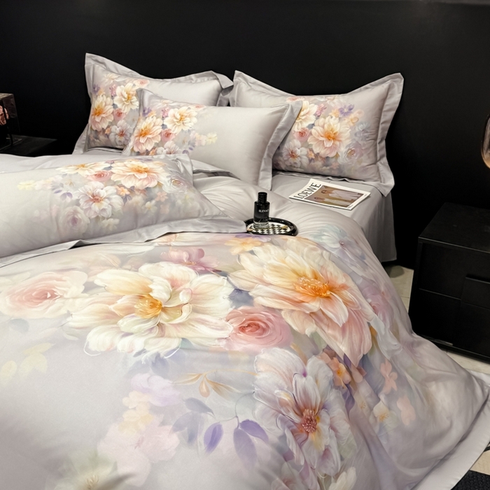 91家纺网 家纺一手货源 找家纺 舒慕家纺 2025新款天丝棉磨毛四件套艾阳绒四件套（配送高端包装） 花颜悦色-灰