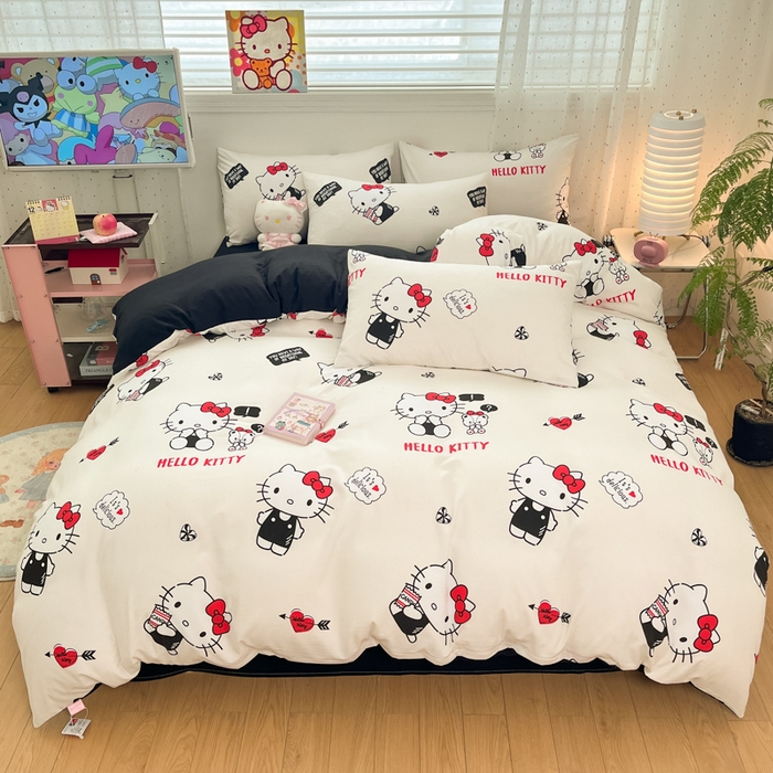 91家纺网 家纺一手货源 找家纺 港岛妹妹 2025新款云朵水洗工艺三丽鸥四件套 三丽鸥-KT与小熊