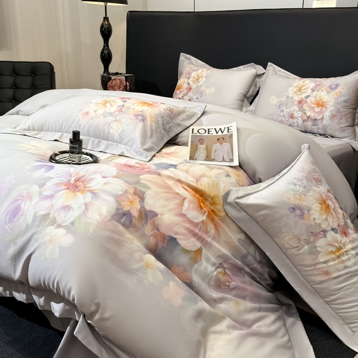 91家纺网 家纺一手货源 找家纺 舒慕家纺 2025新款天丝棉磨毛四件套艾阳绒四件套（配送高端包装） 花颜悦色-灰