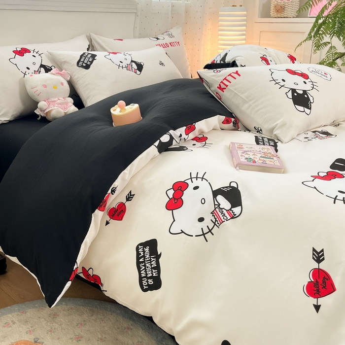 91家纺网 家纺一手货源 找家纺 港岛妹妹 2025新款云朵水洗工艺三丽鸥四件套 三丽鸥-KT与小熊