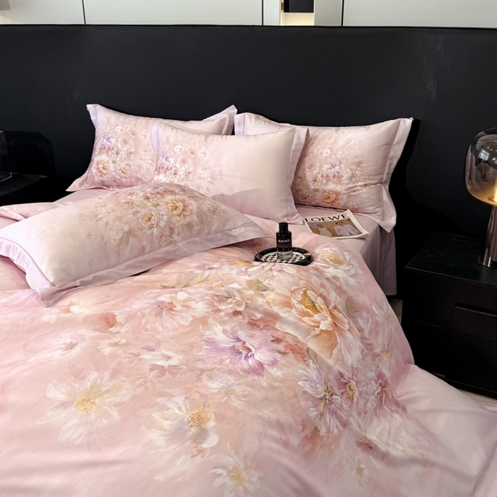 91家纺网 家纺一手货源 找家纺 舒慕家纺 2025新款天丝棉磨毛四件套艾阳绒四件套（配送高端包装） 花芷-粉