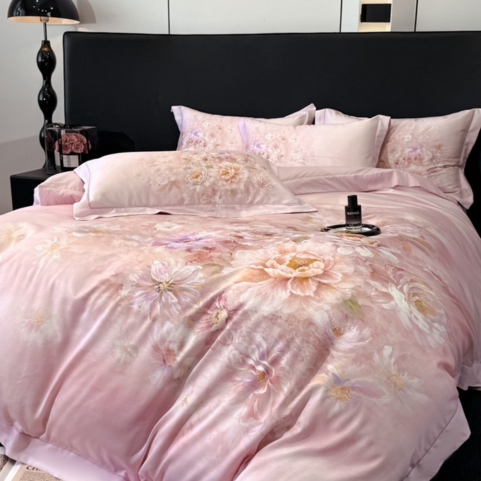 91家纺网 家纺一手货源 找家纺 舒慕家纺 2025新款天丝棉磨毛四件套艾阳绒四件套（配送高端包装） 花芷-粉