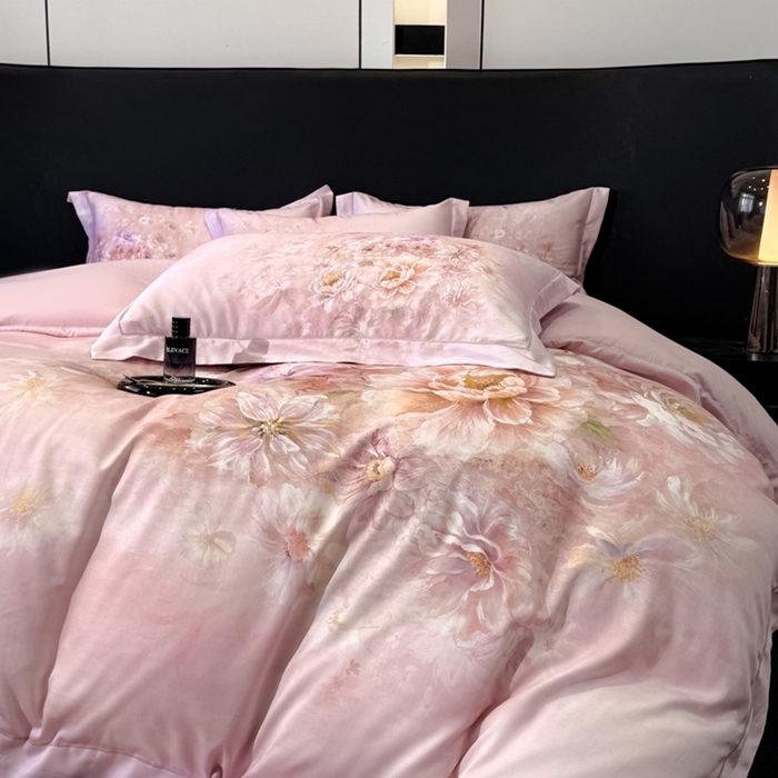 91家纺网 家纺一手货源 找家纺 舒慕家纺 2025新款天丝棉磨毛四件套艾阳绒四件套（配送高端包装） 花芷-粉