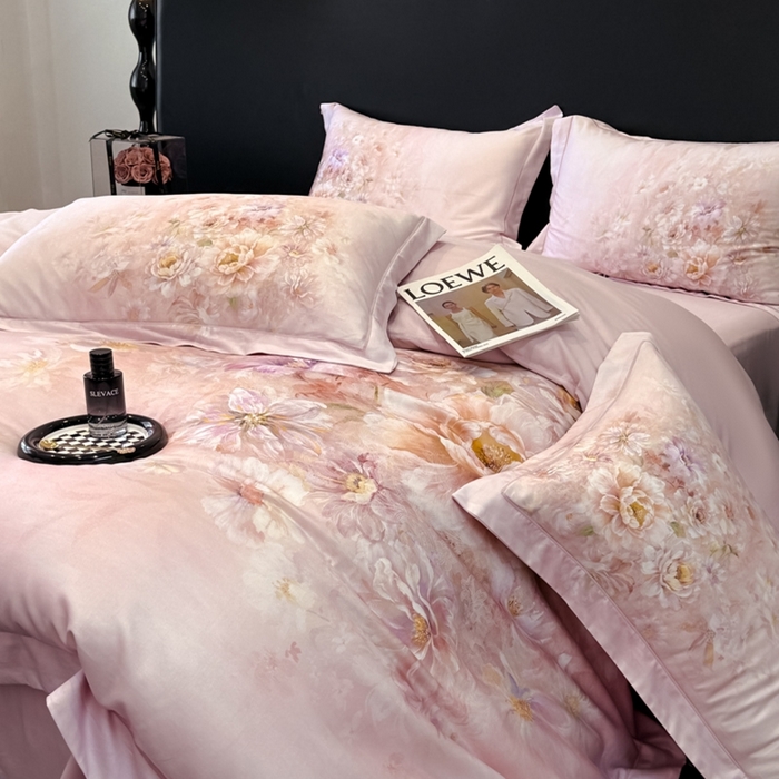 91家纺网 家纺一手货源 找家纺 舒慕家纺 2025新款天丝棉磨毛四件套艾阳绒四件套（配送高端包装） 花芷-粉