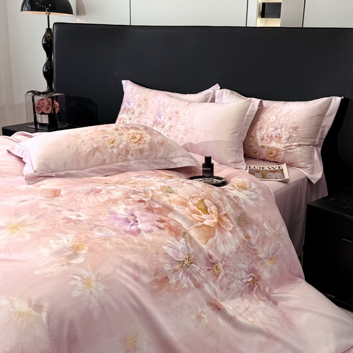 91家纺网 家纺一手货源 找家纺 舒慕家纺 2025新款天丝棉磨毛四件套艾阳绒四件套（配送高端包装） 花芷-粉