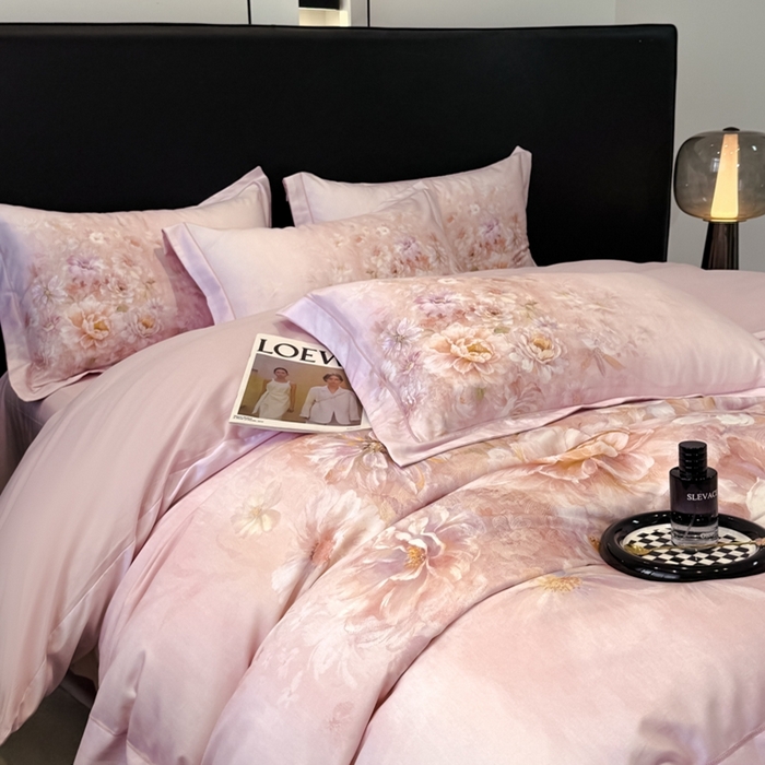 91家纺网 家纺一手货源 找家纺 舒慕家纺 2025新款天丝棉磨毛四件套艾阳绒四件套（配送高端包装） 花芷-粉