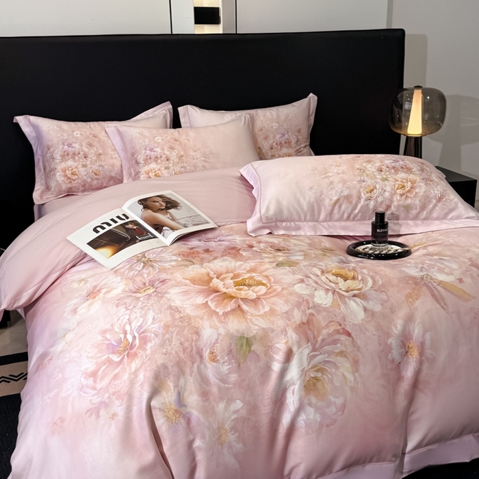 91家纺网 家纺一手货源 找家纺 舒慕家纺 2025新款天丝棉磨毛四件套艾阳绒四件套（配送高端包装） 花芷-粉