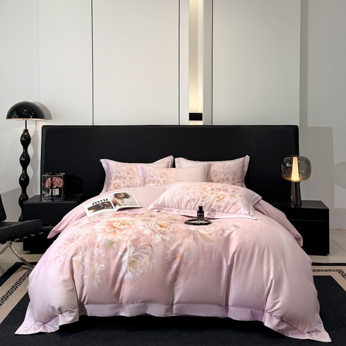 91家纺网 家纺一手货源 找家纺 舒慕家纺 2025新款天丝棉磨毛四件套艾阳绒四件套（配送高端包装） 花芷-粉