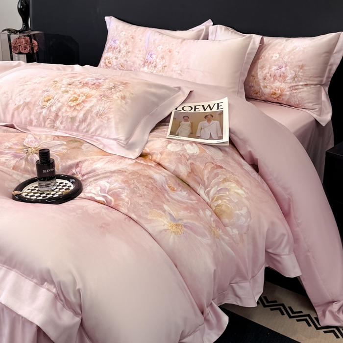 91家纺网 家纺一手货源 找家纺 舒慕家纺 2025新款天丝棉磨毛四件套艾阳绒四件套（配送高端包装） 花芷-粉