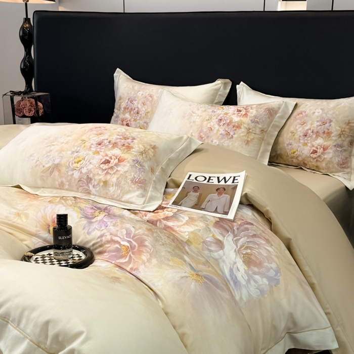 91家纺网 家纺一手货源 找家纺 舒慕家纺 2025新款天丝棉磨毛四件套艾阳绒四件套（配送高端包装） 花芷-黄