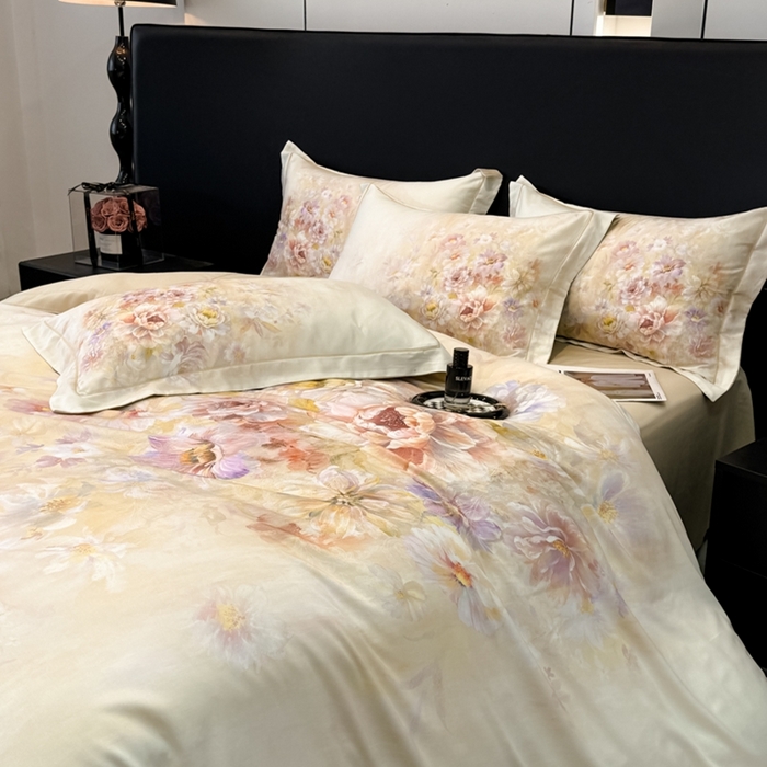 91家纺网 家纺一手货源 找家纺 舒慕家纺 2025新款天丝棉磨毛四件套艾阳绒四件套（配送高端包装） 花芷-黄