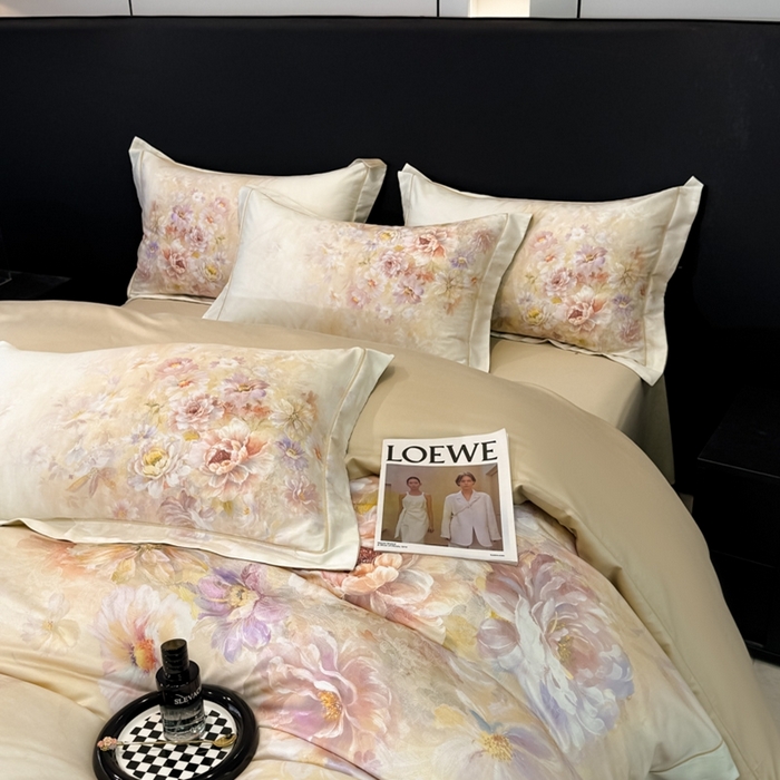 91家纺网 家纺一手货源 找家纺 舒慕家纺 2025新款天丝棉磨毛四件套艾阳绒四件套（配送高端包装） 花芷-黄