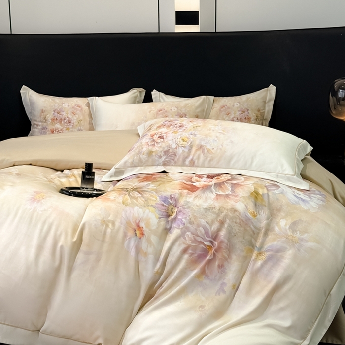 91家纺网 家纺一手货源 找家纺 舒慕家纺 2025新款天丝棉磨毛四件套艾阳绒四件套（配送高端包装） 花芷-黄