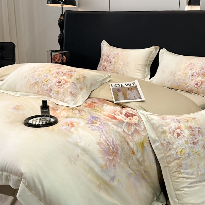 91家纺网 家纺一手货源 找家纺 舒慕家纺 2025新款天丝棉磨毛四件套艾阳绒四件套（配送高端包装） 花芷-黄