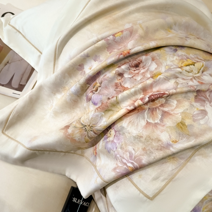 91家纺网 家纺一手货源 找家纺 舒慕家纺 2025新款天丝棉磨毛四件套艾阳绒四件套（配送高端包装） 花芷-黄