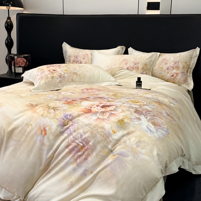 91家纺网 家纺一手货源 找家纺 舒慕家纺 2025新款天丝棉磨毛四件套艾阳绒四件套（配送高端包装） 花芷-黄