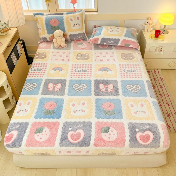 91家纺网 家纺一手货源 找家纺 （总）川悦生活 2025新款高克重雪花绒卡通印花加厚保暖大床单床笠