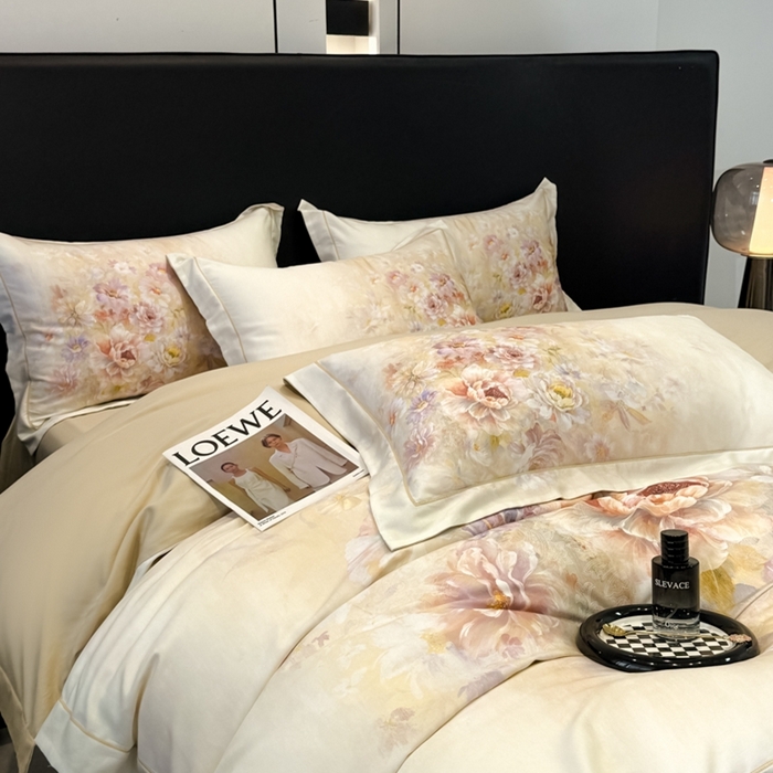 91家纺网 家纺一手货源 找家纺 舒慕家纺 2025新款天丝棉磨毛四件套艾阳绒四件套（配送高端包装） 花芷-黄