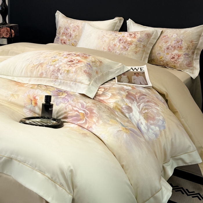 91家纺网 家纺一手货源 找家纺 舒慕家纺 2025新款天丝棉磨毛四件套艾阳绒四件套（配送高端包装） 花芷-黄