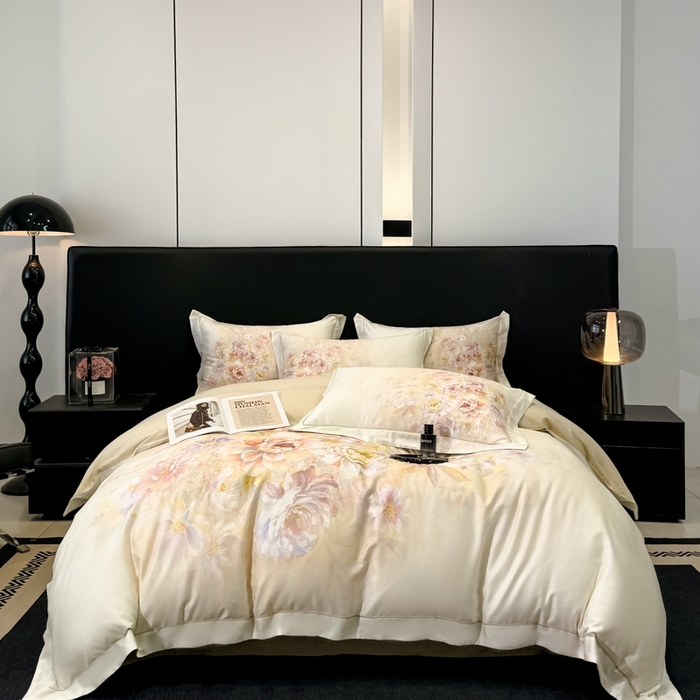 91家纺网 家纺一手货源 找家纺 舒慕家纺 2025新款天丝棉磨毛四件套艾阳绒四件套（配送高端包装） 花芷-黄