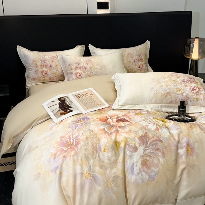 91家纺网 家纺一手货源 找家纺 舒慕家纺 2025新款天丝棉磨毛四件套艾阳绒四件套（配送高端包装） 花芷-黄