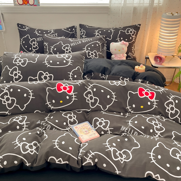 91家纺网 家纺一手货源 找家纺 港岛妹妹 2025新款云朵水洗工艺三丽鸥四件套 三丽鸥-黑白KT