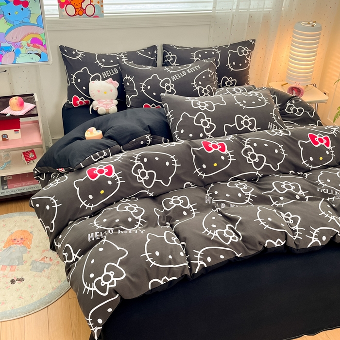 91家纺网 家纺一手货源 找家纺 港岛妹妹 2025新款云朵水洗工艺三丽鸥四件套 三丽鸥-黑白KT