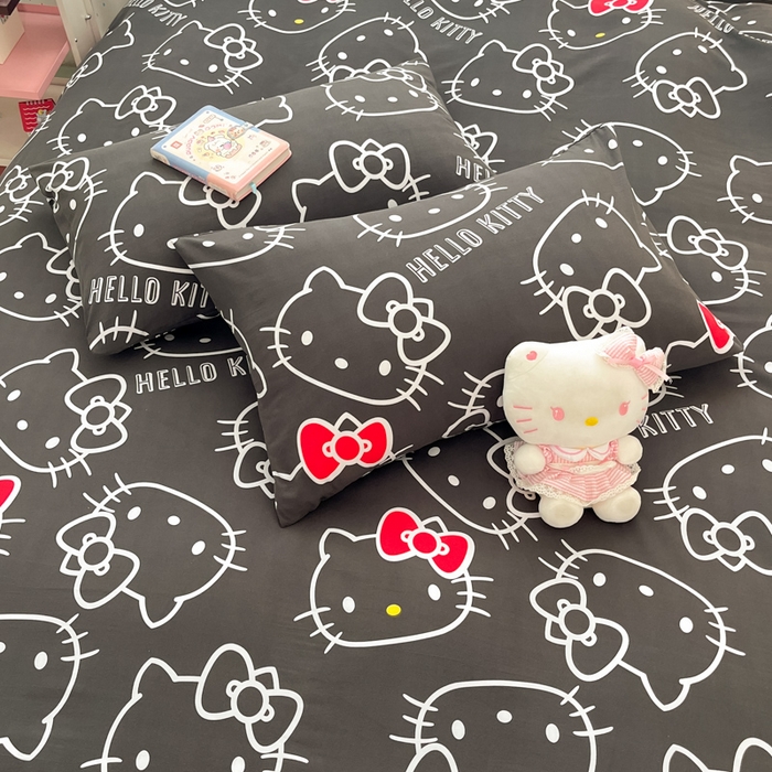 91家纺网 家纺一手货源 找家纺 港岛妹妹 2025新款云朵水洗工艺三丽鸥四件套 三丽鸥-黑白KT