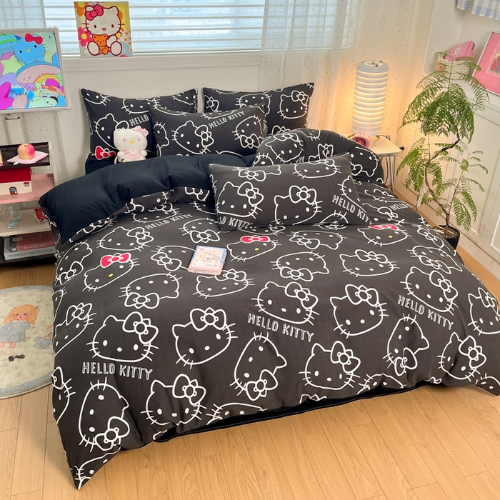 91家纺网 家纺一手货源 找家纺 港岛妹妹 2025新款云朵水洗工艺三丽鸥四件套 三丽鸥-黑白KT