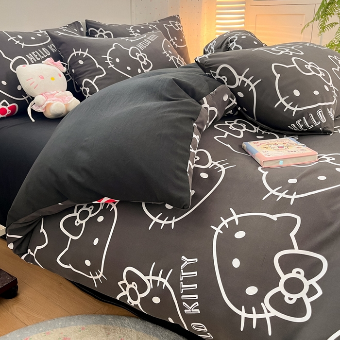 91家纺网 家纺一手货源 找家纺 港岛妹妹 2025新款云朵水洗工艺三丽鸥四件套 三丽鸥-黑白KT