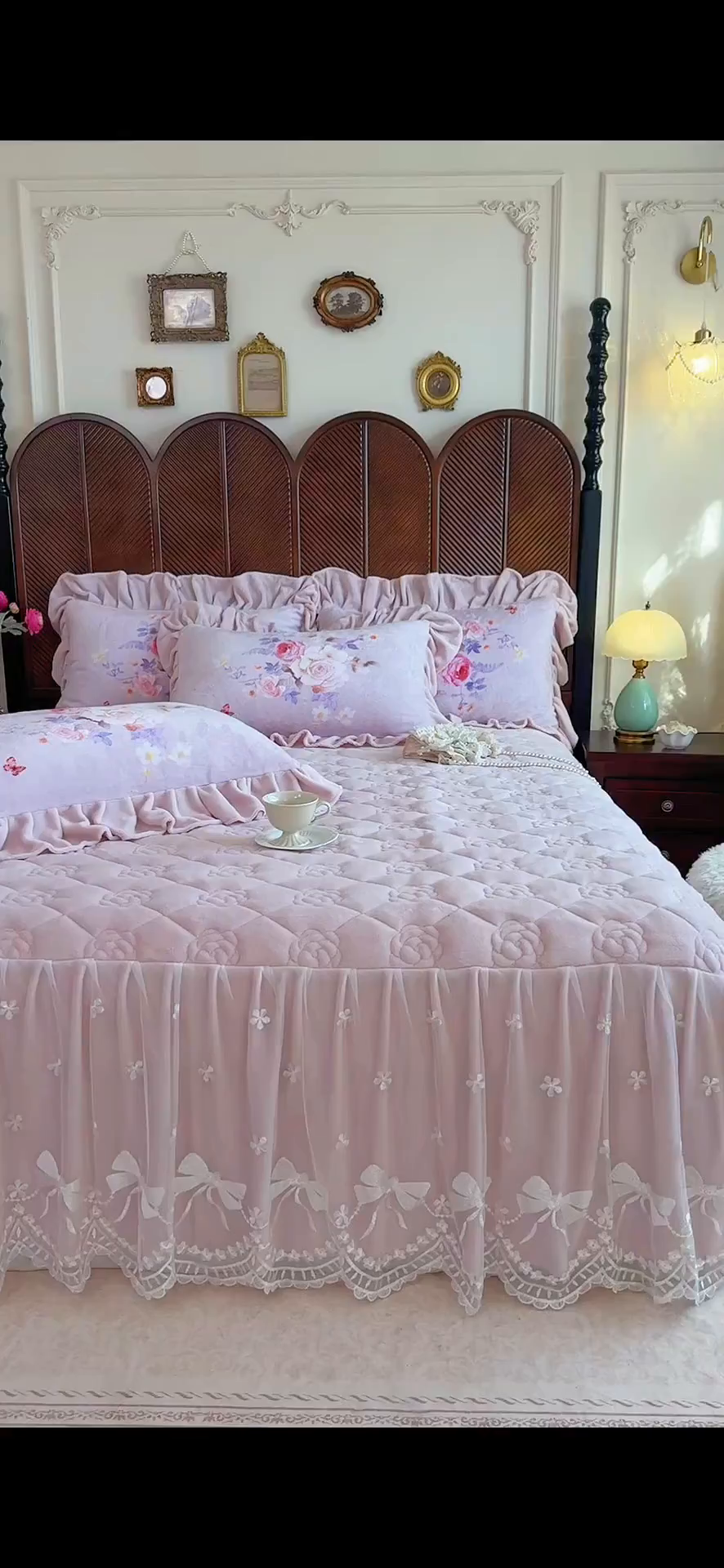 91家纺网 家纺一手货源 找家纺 宜凡家纺 2025新款牛奶绒5D数码印花夹棉床裙四件套 邂逅 紫