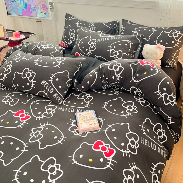 91家纺网 家纺一手货源 找家纺 港岛妹妹 2025新款云朵水洗工艺三丽鸥四件套 三丽鸥-黑白KT