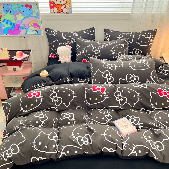 91家纺网 家纺一手货源 找家纺 港岛妹妹 2025新款云朵水洗工艺三丽鸥四件套 三丽鸥-黑白KT