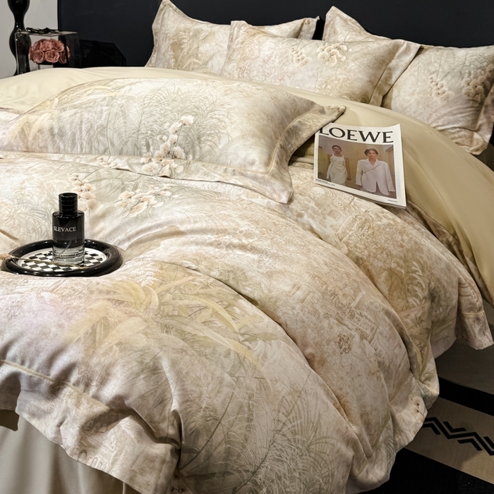 91家纺网 家纺一手货源 找家纺 舒慕家纺 2025新款天丝棉磨毛四件套艾阳绒四件套（配送高端包装） 蓝田暖玉