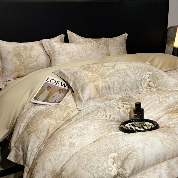 91家纺网 家纺一手货源 找家纺 舒慕家纺 2025新款天丝棉磨毛四件套艾阳绒四件套（配送高端包装） 蓝田暖玉