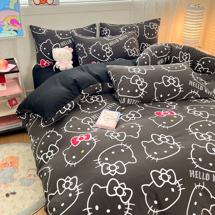 91家纺网 家纺一手货源 找家纺 港岛妹妹 2025新款云朵水洗工艺三丽鸥四件套 三丽鸥-黑白KT