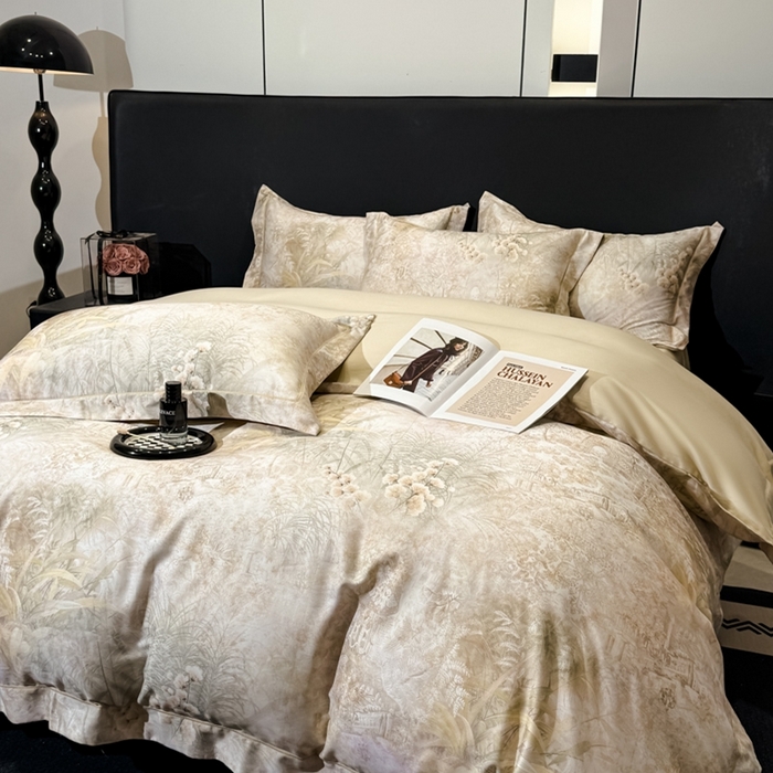 91家纺网 家纺一手货源 找家纺 舒慕家纺 2025新款天丝棉磨毛四件套艾阳绒四件套（配送高端包装） 蓝田暖玉