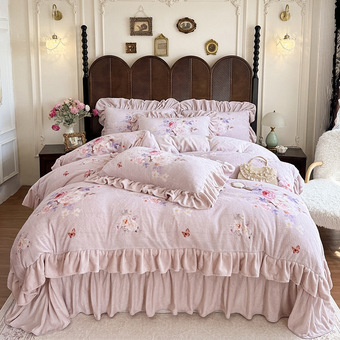 宜凡家纺 2025新款牛奶绒5D数码印花床盖四件套 邂逅 紫