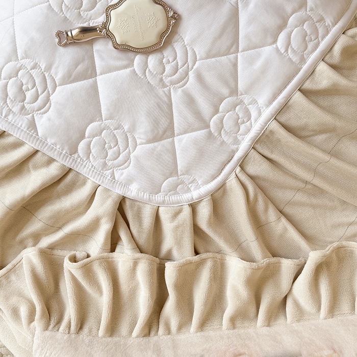 91家纺网 家纺一手货源 找家纺 宜凡家纺 2025新款牛奶绒5D数码印花床盖四件套 花开浪漫 驼色