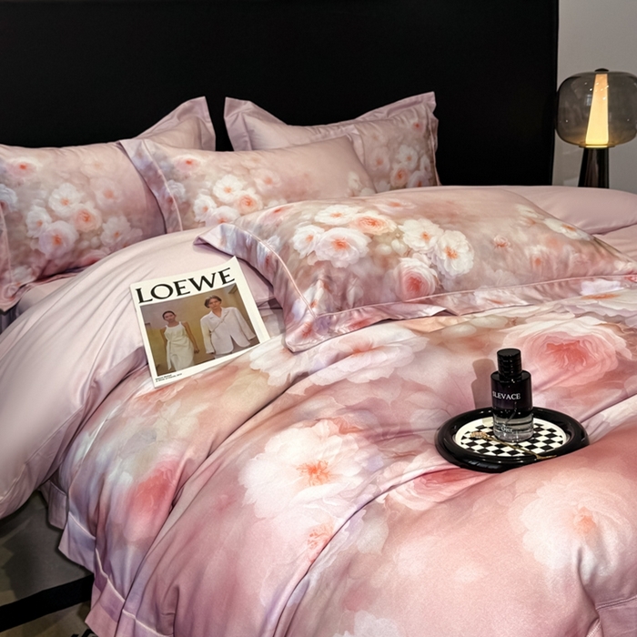 91家纺网 家纺一手货源 找家纺 舒慕家纺 2025新款天丝棉磨毛四件套艾阳绒四件套（配送高端包装） 闻香思梦-粉