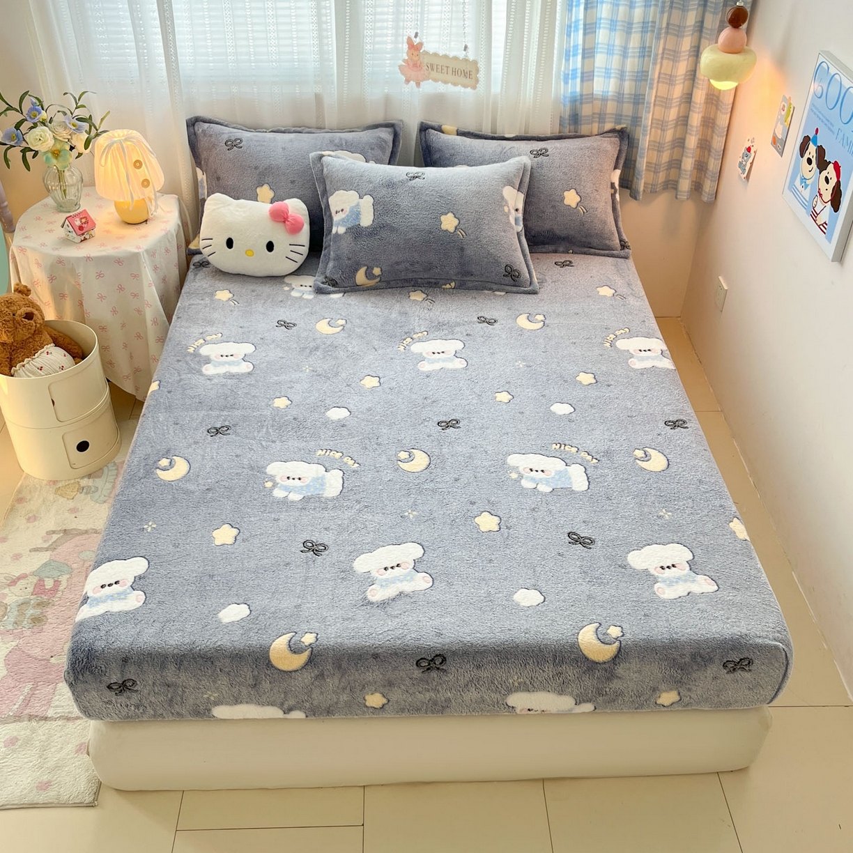 91家纺网 家纺一手货源 找家纺 （总）川悦生活 2025新款高克重雪花绒卡通印花加厚保暖大床单床笠